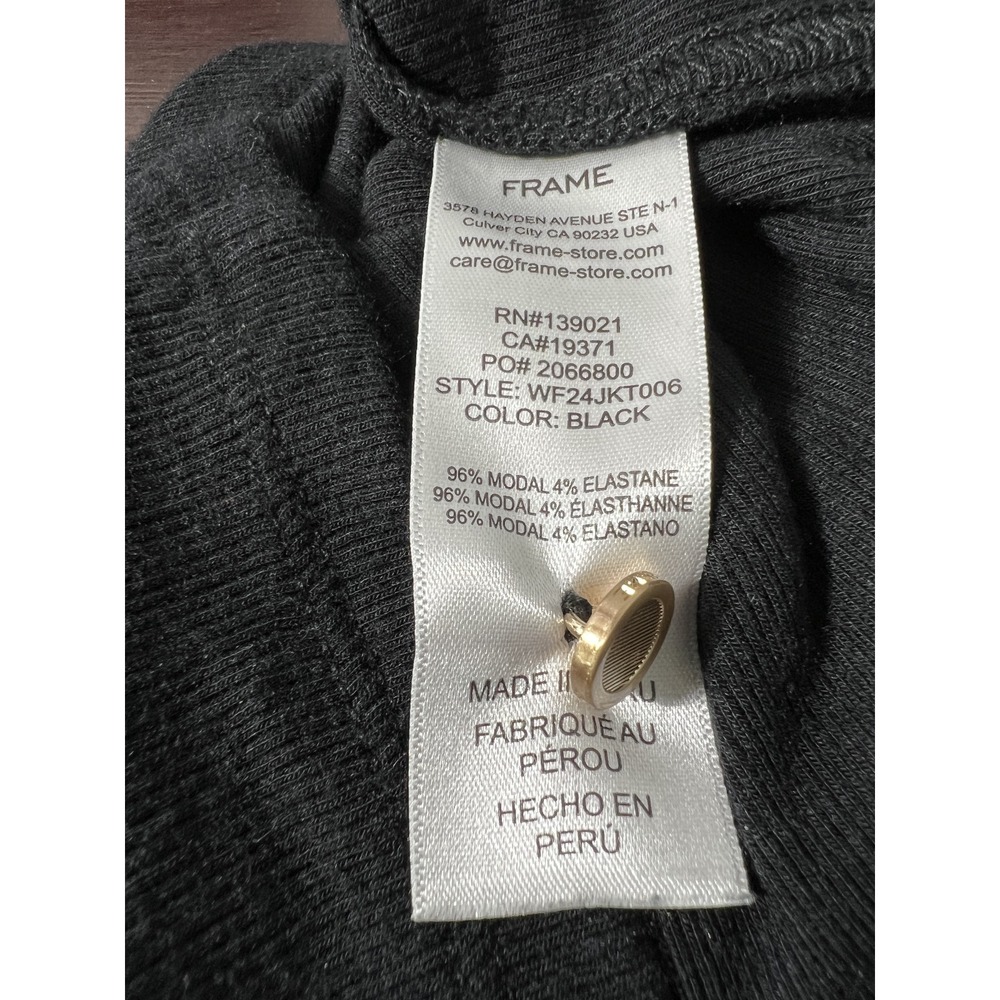 FRAME Women's Striped Rib Gold Button Crewneck Tee Small Black - Picture 5 of 12